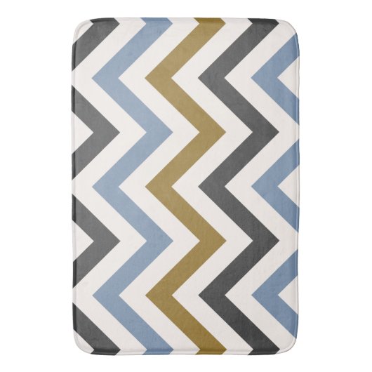 Zigzag Muster Gold Gray & Blue auf Creme Badematte (Vorderseite Vertikal)