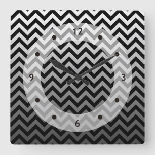 ZIGZAG-Muster - graue Gradienten + Ihr Backgr. Quadratische Wanduhr