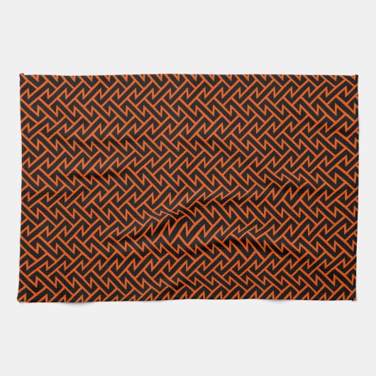 Zigzag Muster Modern Geometric Orange & Black Geschirrtuch (Horizontal)