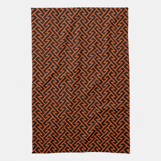 Zigzag Muster Modern Geometric Orange & Black Geschirrtuch (Vertikal)