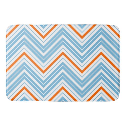Zigzag Muster Orange White & Blue Badematte (Vorderseite)