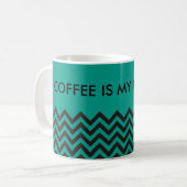 ZIGZAG Muster - schwarz + Hintergrund und Text Kaffeetasse (Vorderseite Links)