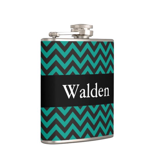 ZIGZAG Muster - schwarz + Ihr Hintergrund und Name Flachmann (Rechts)