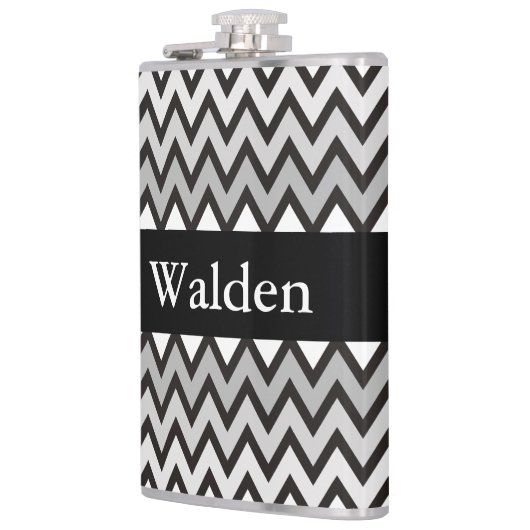 ZIGZAG-Muster - Schwarz-weiß grau + Ihre Idee Flachmann (Links)