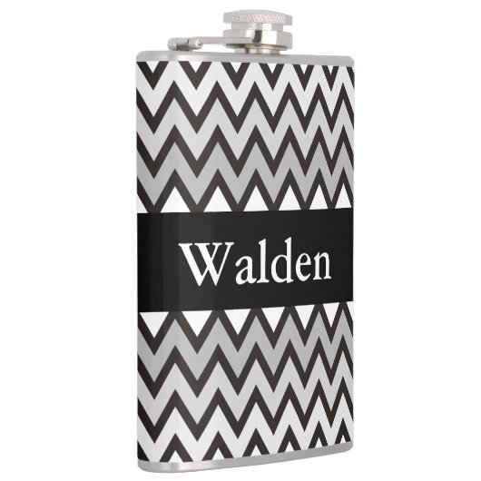 ZIGZAG-Muster - Schwarz-weiß grau + Ihre Idee Flachmann (Rechts)