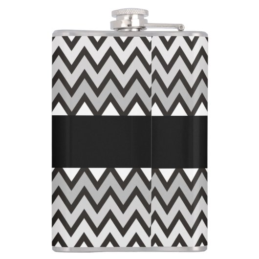 ZIGZAG-Muster - Schwarz-weiß grau + Ihre Idee Flachmann (Rückseite)