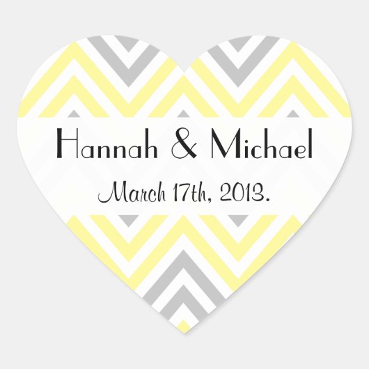 Zigzag Muster, Zickzack, gelb, grau, Hochzeit Herz-Aufkleber (Vorderseite)