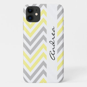 Zigzag Muster, Zickzack, gelb, grau, Ihr Name iPhone 11 Hülle