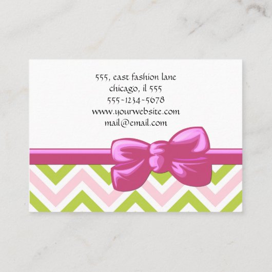 Zigzag Muster, Zickzack Muster, grün, rosa Visitenkarte (Rückseite)