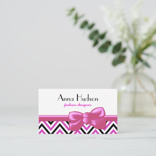 Zigzag Muster, Zickzack Muster, rosa, schwarz Visitenkarte (Stehend Vorderseite)