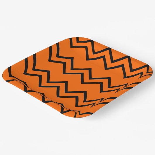 Zigzag orange und schwarz pappteller (Gewinkelt)