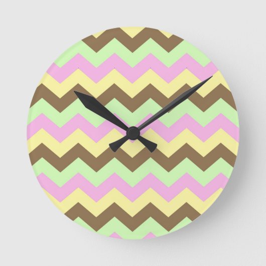 Zigzag patroon (groen, roze, geel en bruin) runde wanduhr (Vorderseite)