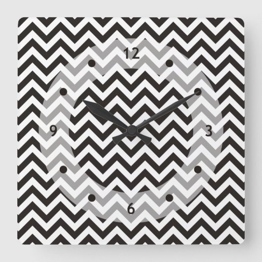 ZIGZAG pattern - black + your background & ideas Quadratische Wanduhr (Vorderseite)