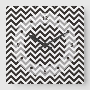 ZIGZAG pattern - black + your background & ideas Quadratische Wanduhr