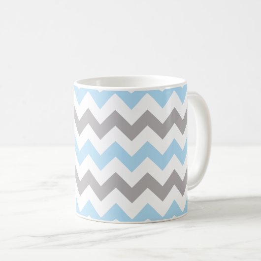 Zigzag Pattern, Chevron Pattern, Blue, Gray Kaffeetasse (VorderseiteRechts)