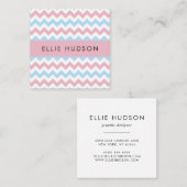 Zigzag Pattern, Chevron Pattern, Blue, Pink Quadratische Visitenkarte (Vorne/Hinten)