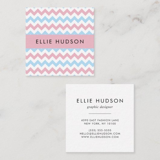 Zigzag Pattern, Chevron Pattern, Blue, Pink Quadratische Visitenkarte (Vorne/Hinten)
