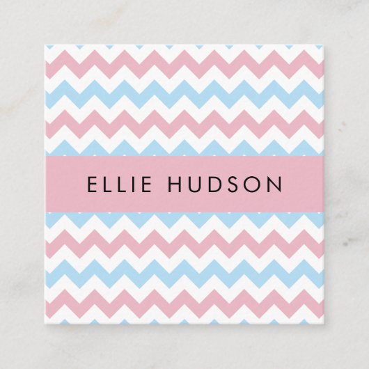 Zigzag Pattern, Chevron Pattern, Blue, Pink Quadratische Visitenkarte (Vorderseite)