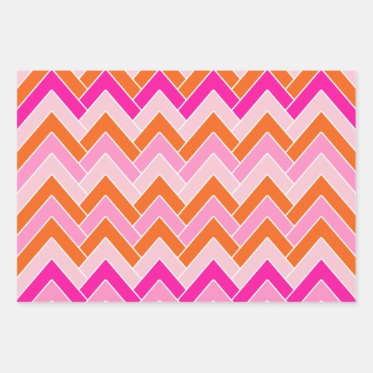 Zigzag, rosa und orange Zickzack Geschenkpapier Set (Vorderseite 2)
