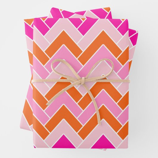 Zigzag, rosa und orange Zickzack Geschenkpapier Set (Beispiel)