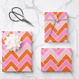 Zigzag, rosa und orange Zickzack Geschenkpapier Set