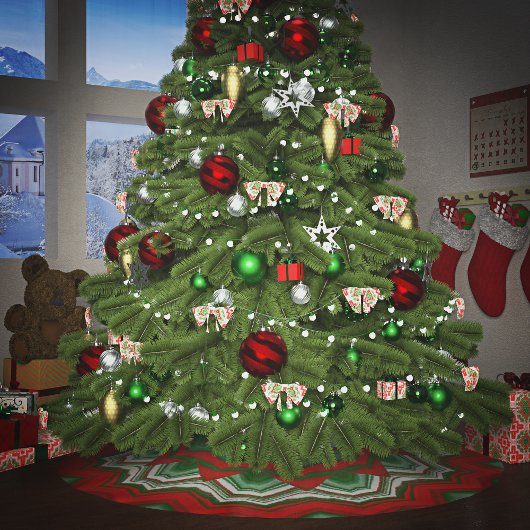 ZigZag Rot und Grün Polyester Weihnachtsbaumdecke
