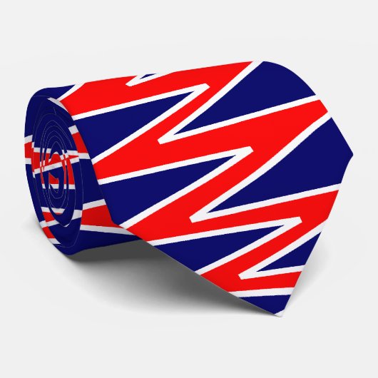 Zigzag - Rot und Weiß auf Dunkelblau 00066 Krawatte (Gerollt)