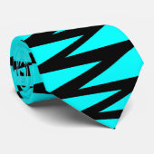 Zigzag - Schwarz auf Cyan 00FFFF Krawatte (Gerollt)
