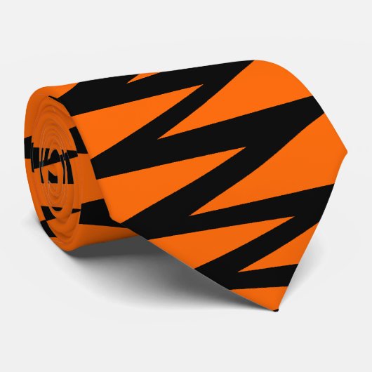 Zigzag - Schwarz auf Orange FF6600 Krawatte (Gerollt)