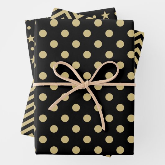 ZigZag Stars Muster für schwarze und goldene Fleck Geschenkpapier Set (Beispiel)