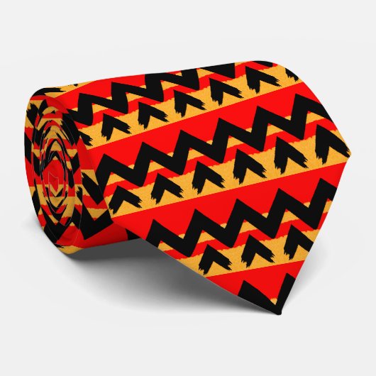 Zigzag Stripe Red Black Gold Muster Krawatte (Gerollt)