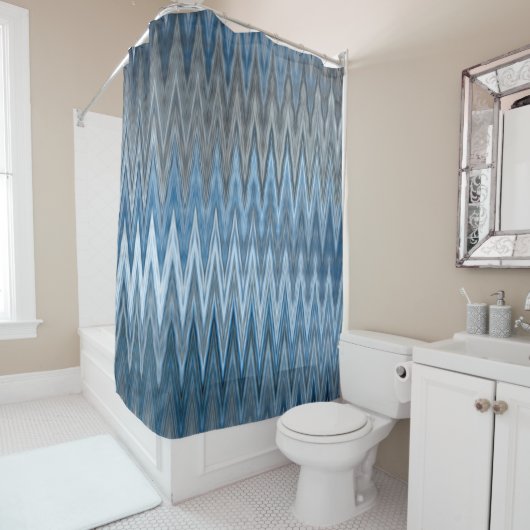 Zigzag Wavy Navy Blue Silver Gray Gray Muster Duschvorhang (Beispiel)