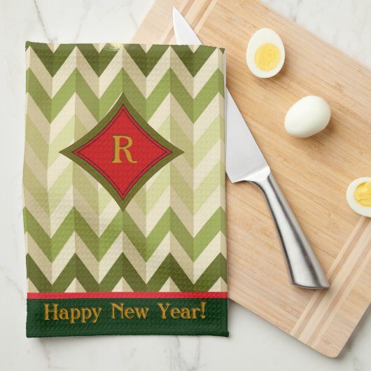 Zigzag Weihnachtsbaum - Mit Monogramm Küchentuch (Viertel Falte)