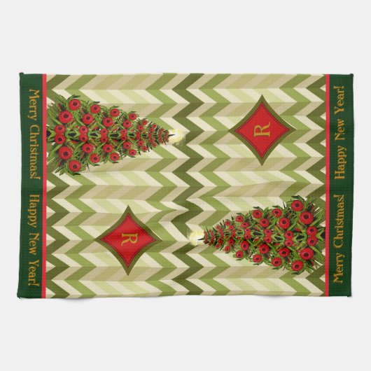 Zigzag Weihnachtsbaum - Mit Monogramm Küchentuch (Horizontal)