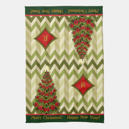 Zigzag Weihnachtsbaum - Mit Monogramm Küchentuch (Vertikal)