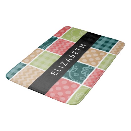 Zigzag, Zickzack, Gingham, Polka Dots, Ihr Name Badematte (Schrägansicht)