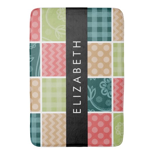 Zigzag, Zickzack, Gingham, Polka Dots, Ihr Name Badematte (Vorderseite Vertikal)