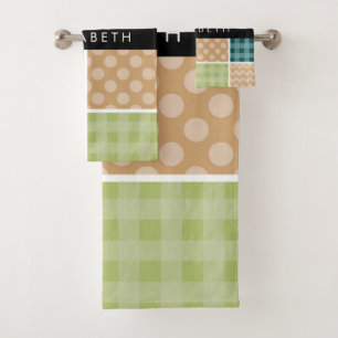 Zigzag, Zickzack, Gingham, Polka Dots, Ihr Name Badhandtuch Set
