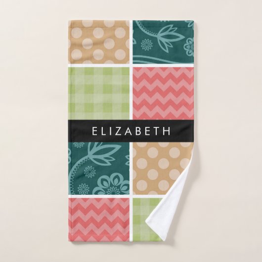 Zigzag, Zickzack, Gingham, Polka Dots, Ihr Name Badhandtuch Set (Handtuch)