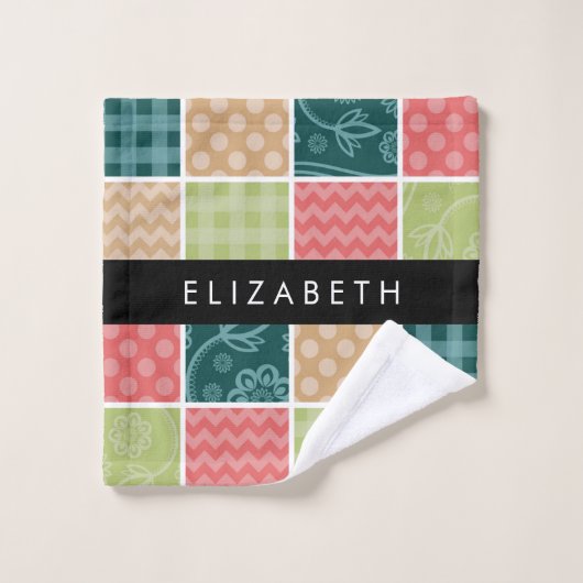 Zigzag, Zickzack, Gingham, Polka Dots, Ihr Name Badhandtuch Set (Waschlappen)