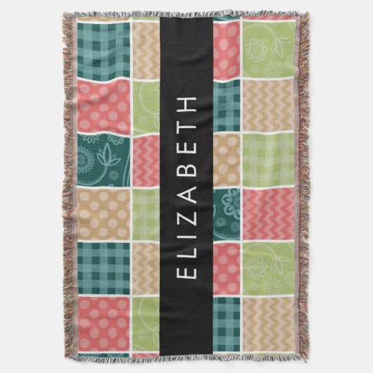 Zigzag, Zickzack, Gingham, Polka Dots, Ihr Name Decke (Vorderseite Vertikal)