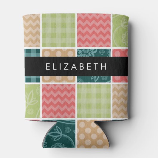 Zigzag, Zickzack, Gingham, Polka Dots, Ihr Name Dosenkühler (Rückseite)