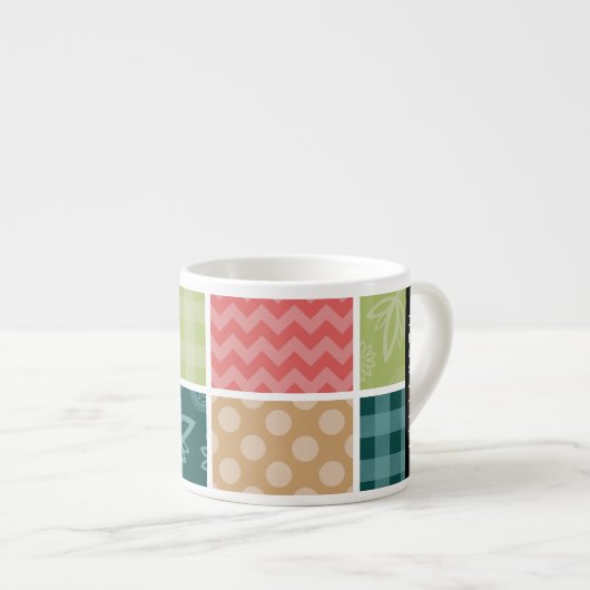 Zigzag, Zickzack, Gingham, Polka Dots, Ihr Name Espressotasse (Vorderseite Rechts)