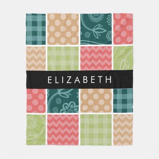 Zigzag, Zickzack, Gingham, Polka Dots, Ihr Name Fleecedecke (Vorderseite)