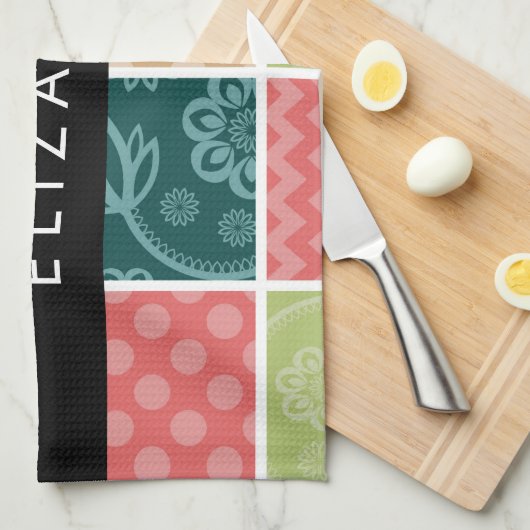 Zigzag, Zickzack, Gingham, Polka Dots, Ihr Name Geschirrtuch (Viertel Falte)