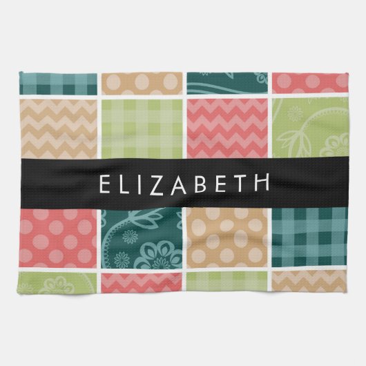 Zigzag, Zickzack, Gingham, Polka Dots, Ihr Name Geschirrtuch (Horizontal)