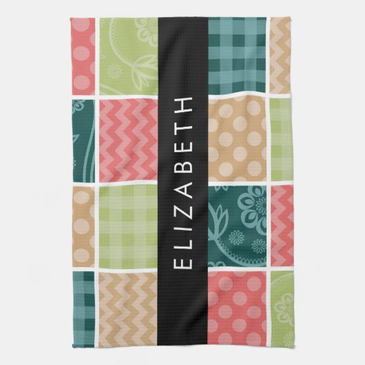 Zigzag, Zickzack, Gingham, Polka Dots, Ihr Name Geschirrtuch (Vertikal)