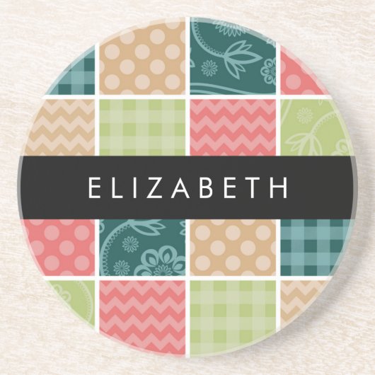 Zigzag, Zickzack, Gingham, Polka Dots, Ihr Name Getränkeuntersetzer (Vorne)