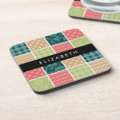 Zigzag, Zickzack, Gingham, Polka Dots, Ihr Name Getränkeuntersetzer (Linke Seite)