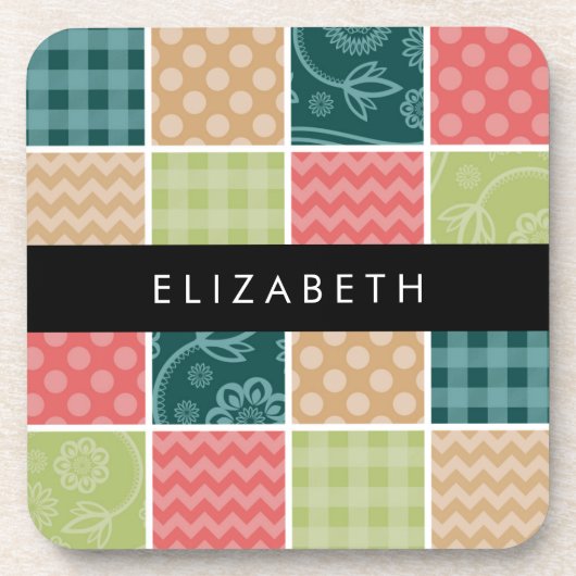 Zigzag, Zickzack, Gingham, Polka Dots, Ihr Name Getränkeuntersetzer (Vorderseite)